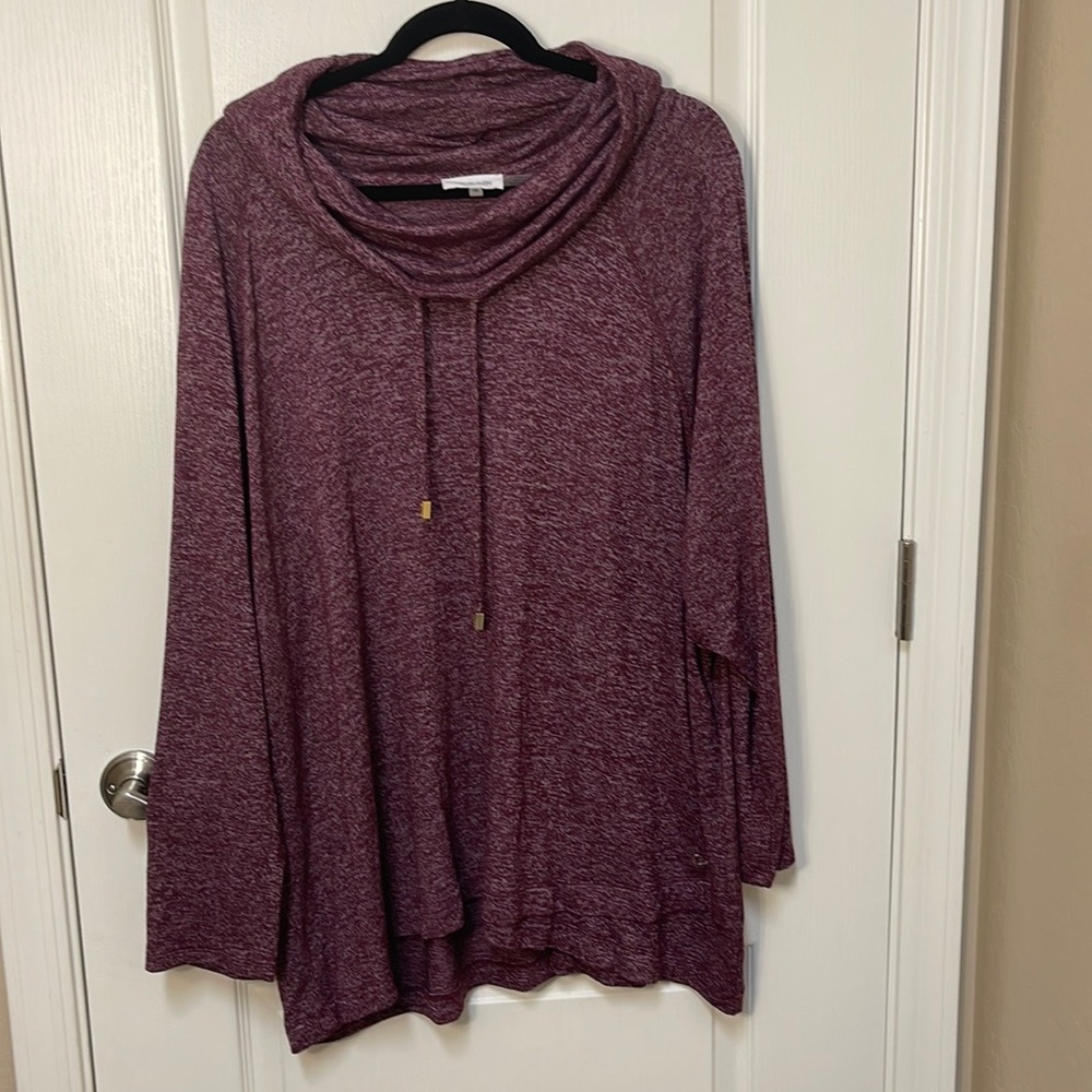 Calvin Klein Plus Size Cowl Drawstring Neck Long Sleeve Tulip Hem Hacci Knit Top